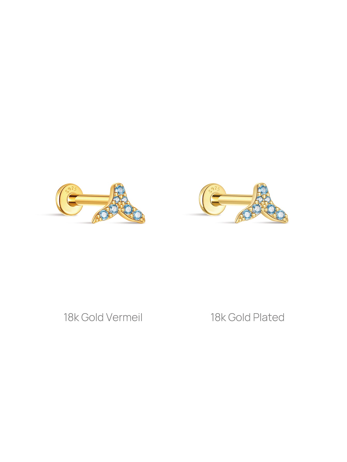 KOSINER 18k gold vermeil vs 18k gold plated mermaid tail stud comparison