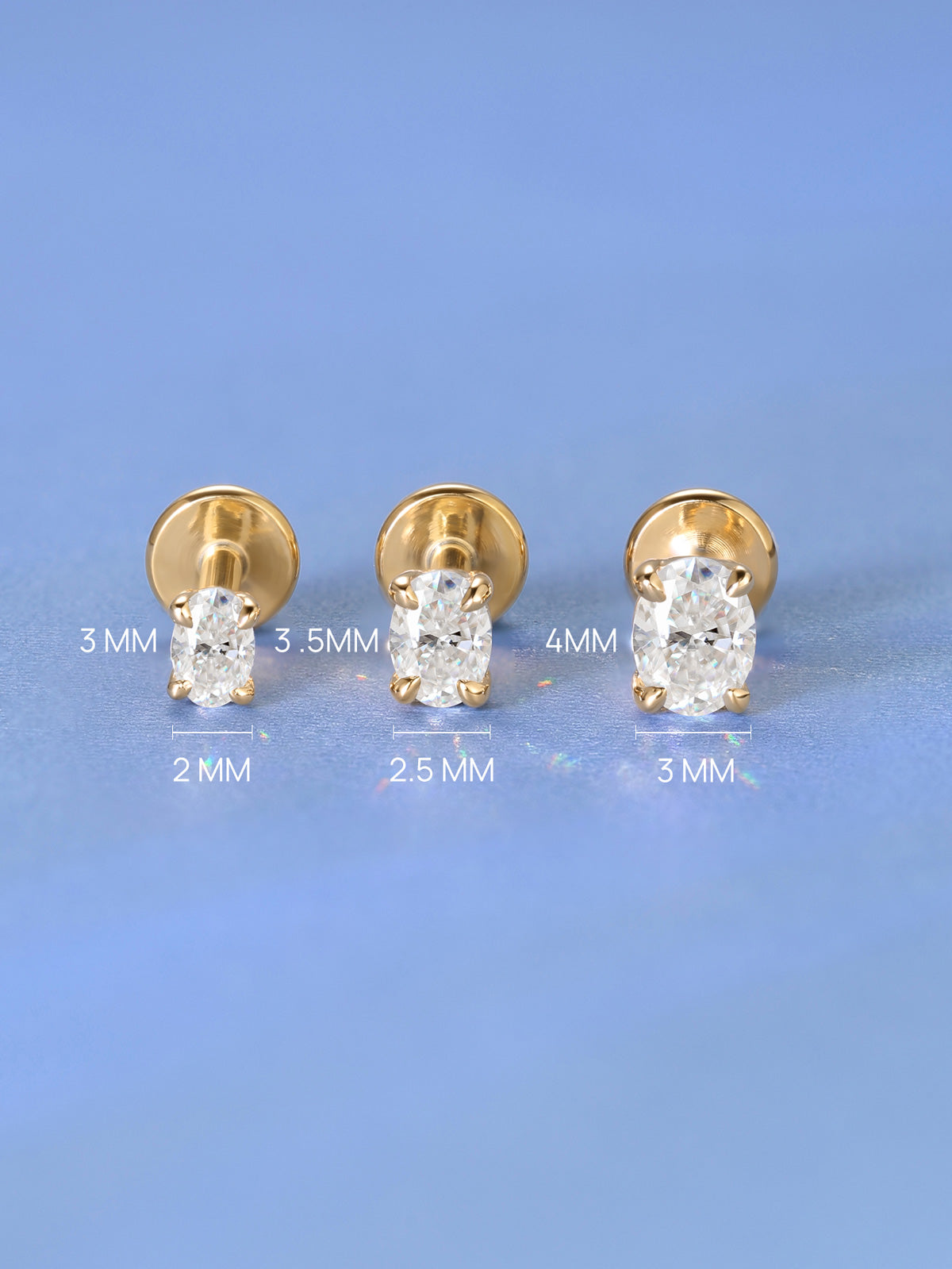 KOSINER 14K Solid Gold Oval-Cut Lab-Grown Diamond Flat Back Stud