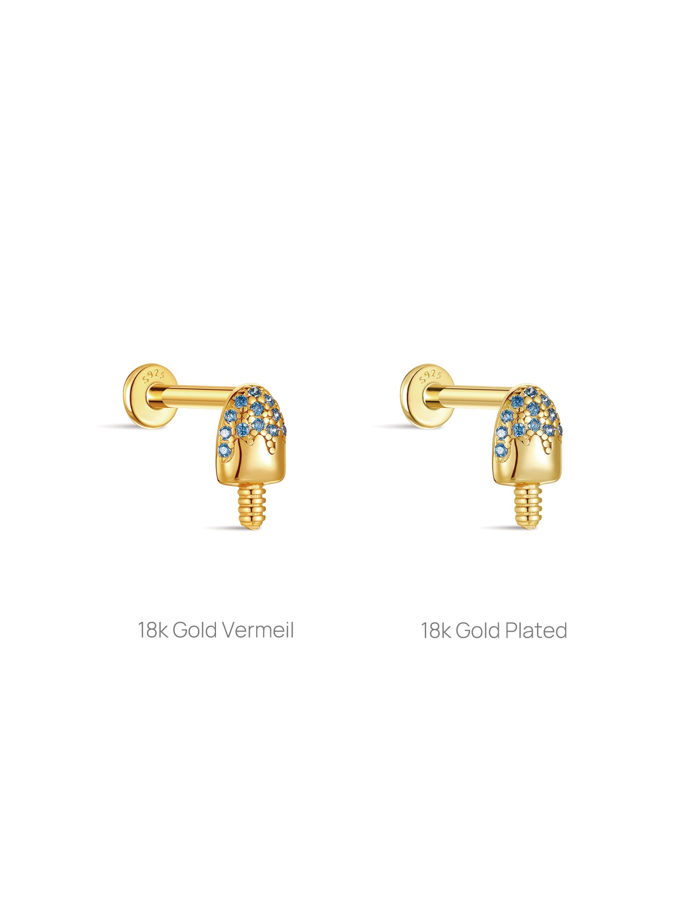 KOSINER Seaspritz popsicle flat back stud, 18k gold vermeil vs 18k gold plated