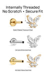 KOSINER 14K Solid Gold Delicate Butterfly Flat Back Stud with CZ