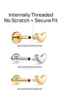 KOSINER Smooth polished sweet heart flat back stud, minimalist design for delicate ear styling