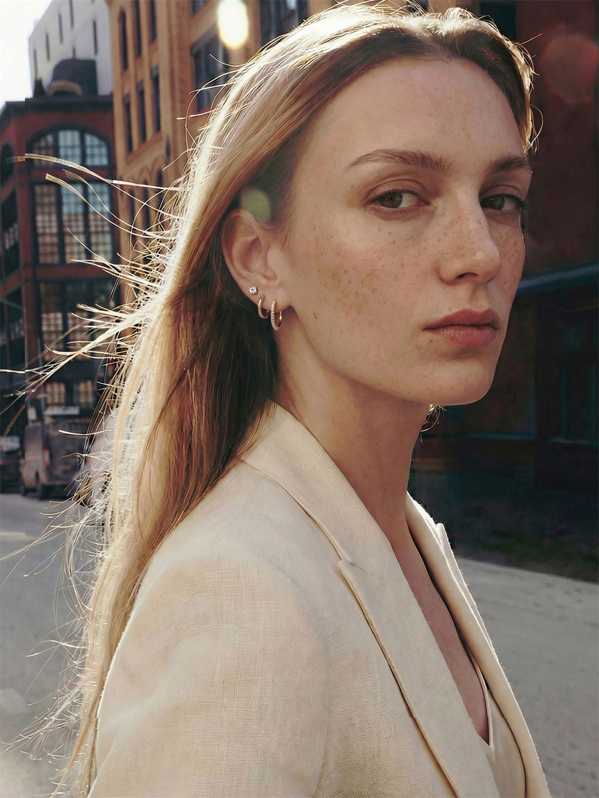 KOSINER 14K Solid Gold Minimalist Glossy Hoop, curated ear stacking look for helix conch tragus piercings