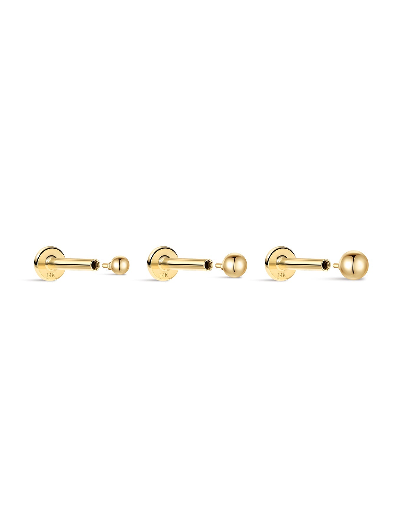 14K Solid Gold Classic Round Bead Ear Piercing Stud