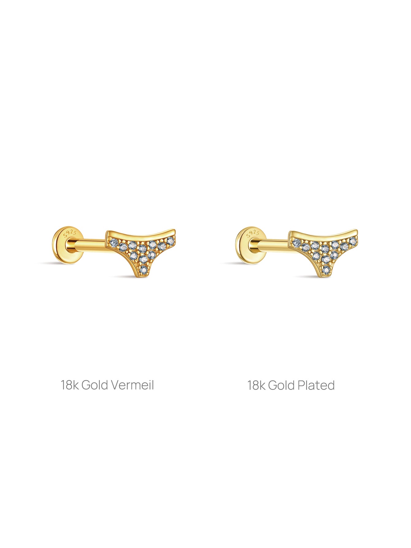 KOSINER 18k gold vermeil vs 18k gold plated blue bikini stud comparison