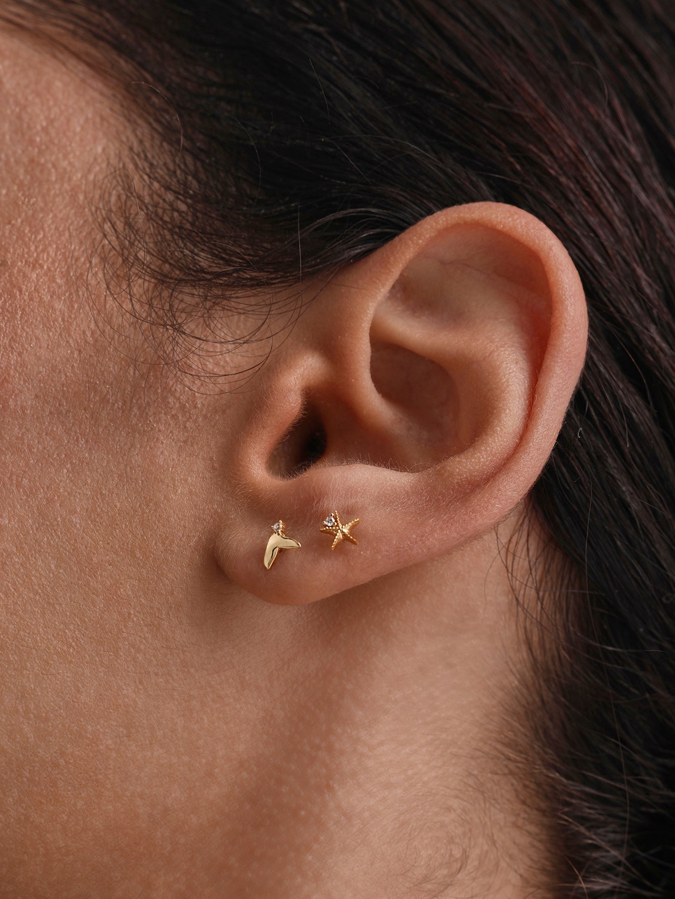 14K massief gouden Sea Spritz CZ Sea Star platte achterkant