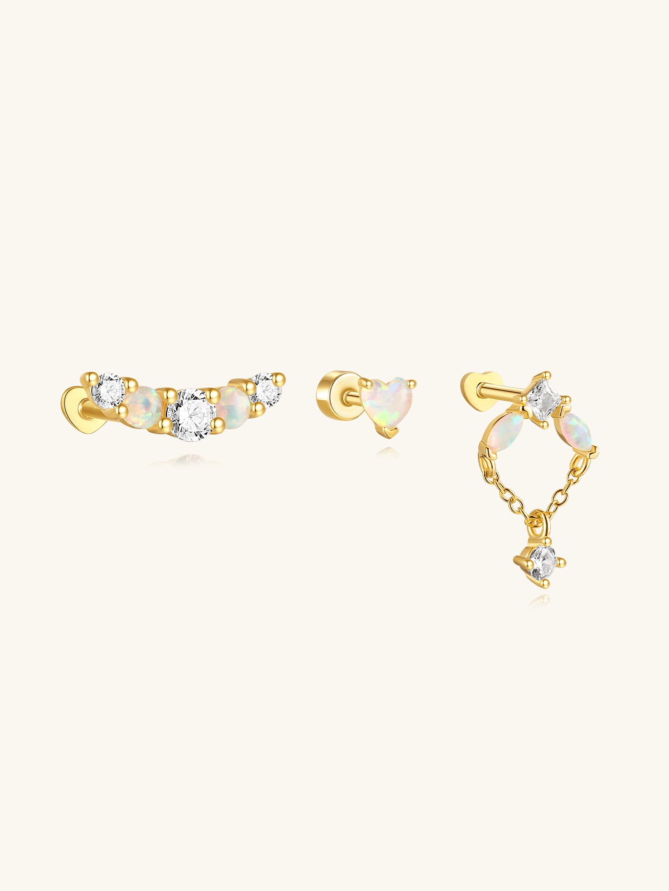 Série de boucles d'oreilles à tige en argent sterling 925 avec opale