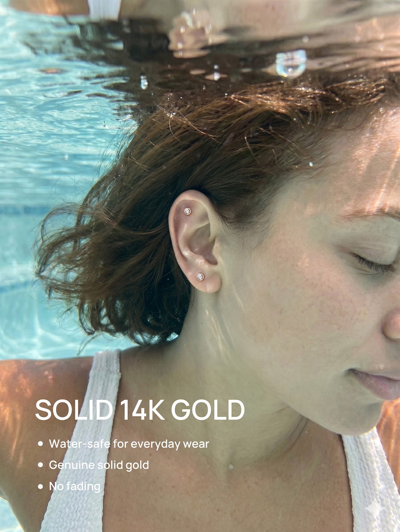 14K massief gouden zirkoon oorpiercing met schroefdraad