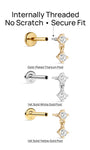 KOSINER elegant drop-style flat back stud, with two sparkling stones, perfect for delicate ear styling