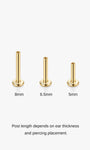 KOSINER 14K Gold Flat Back Posts, 5/6.5/8mm Lengths, Internally Threaded for Comfort