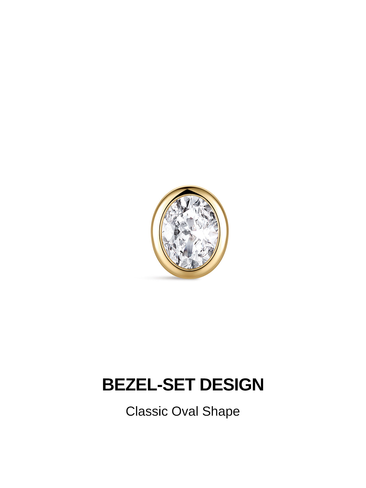 KOSINER 14K solid gold oval bezel-set lab-grown diamond flat back stud close-up