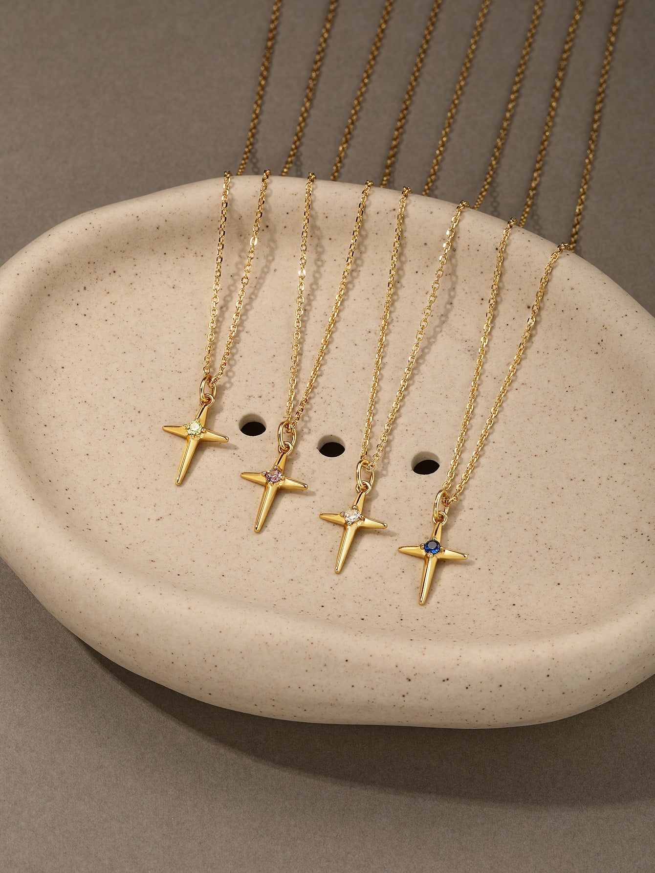 Kosiner Jewelry KOSINER 18K Gold Vermeil Birthstone Cross Chain Necklace