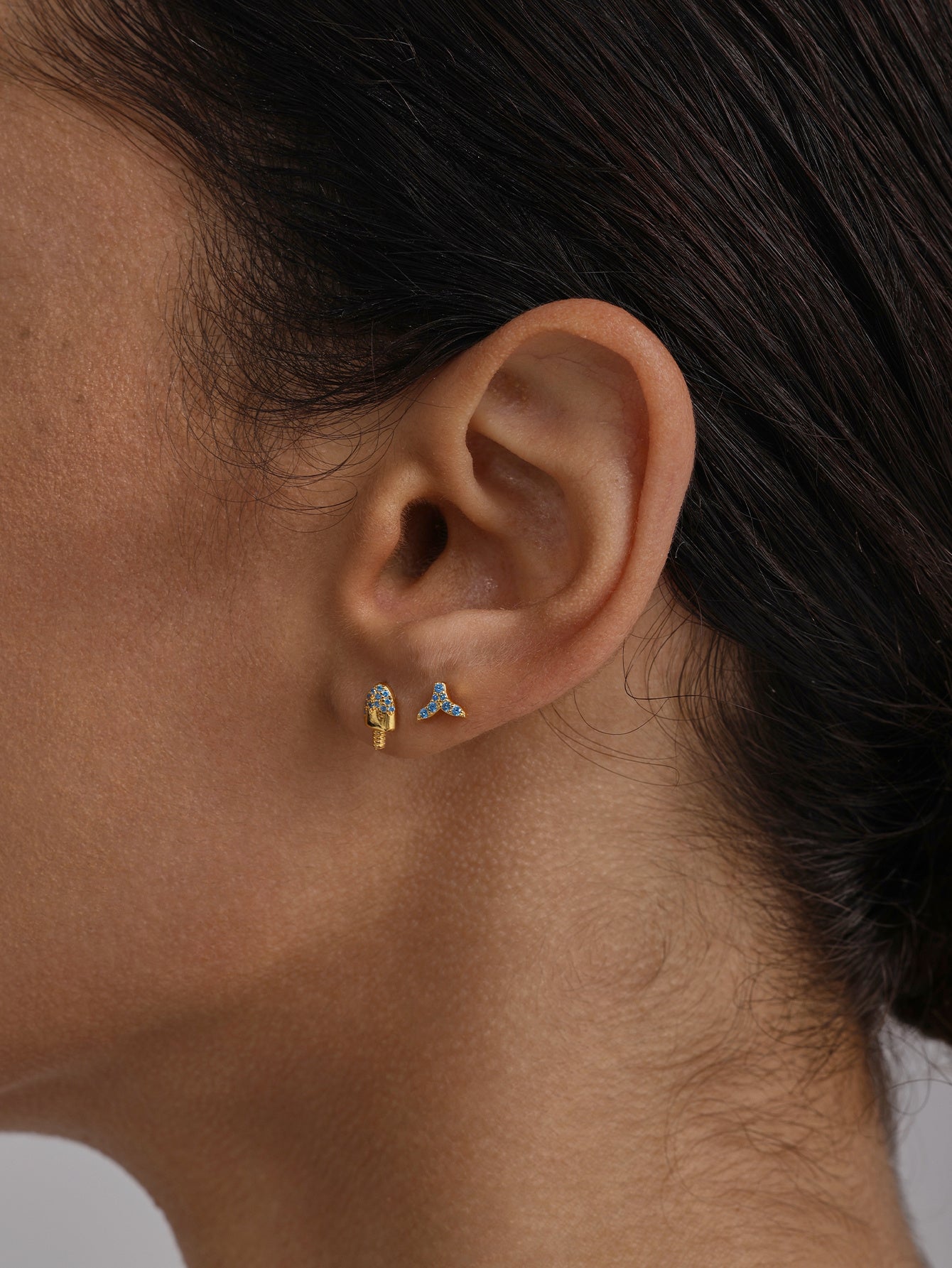 KOSINER Solid durable flat back stud for lobe ear stacking design