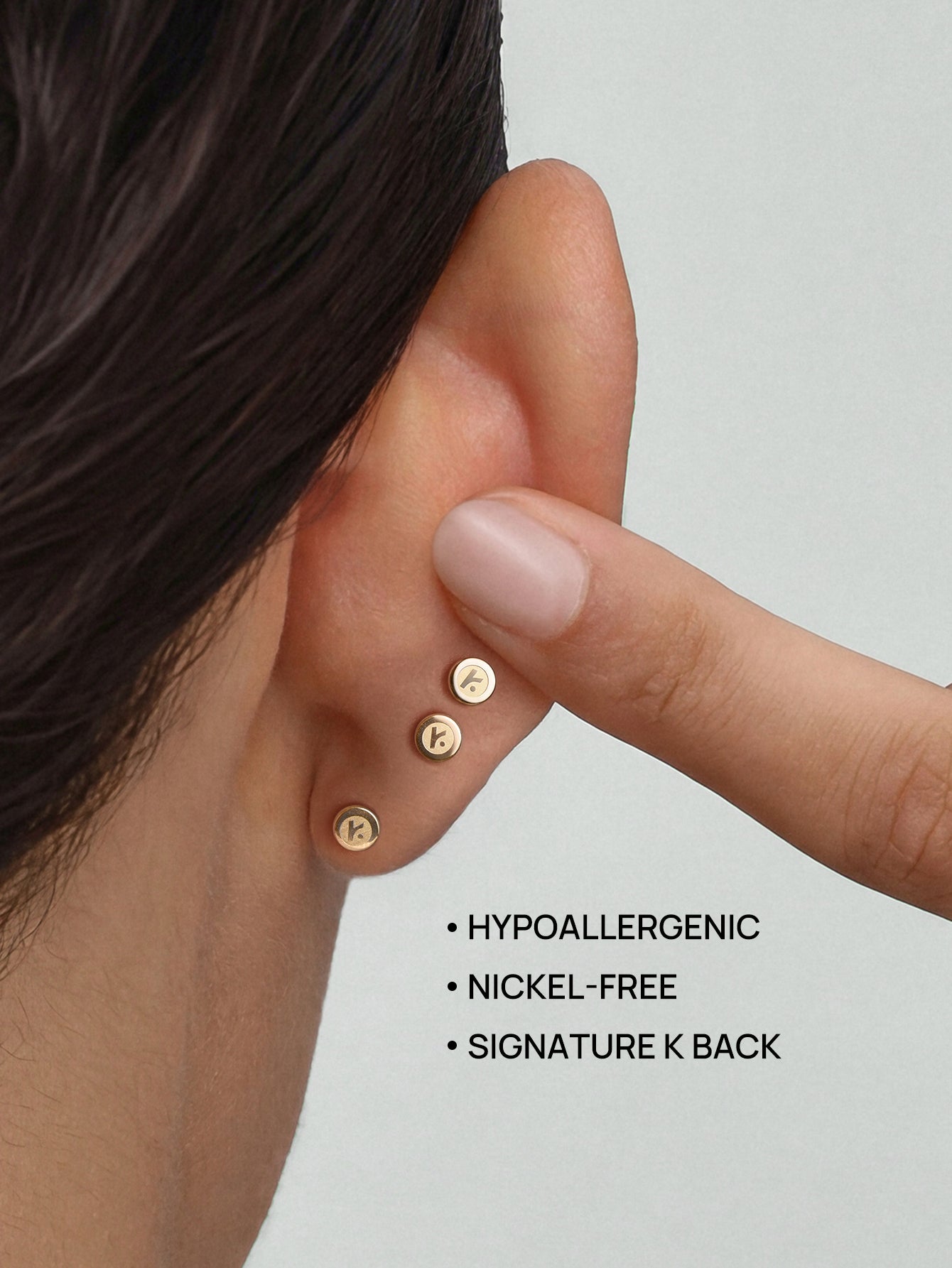 Kosiner 14K Gold Flatback Stud Worn on Ear, Hypoallergenic Nickel-Free Design