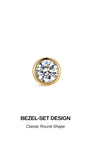 KOSINER 14K solid gold round bezel-set lab-grown diamond flat back stud close-up