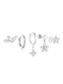 925 sterling silver earring set with cubic zirconia studs, hoops, and charms. Product showcase.