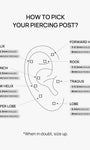 Ear piercing placement guide diagram, flat back labret stud post length recommendation for helix, tragus, rook, conch, lobe piercings