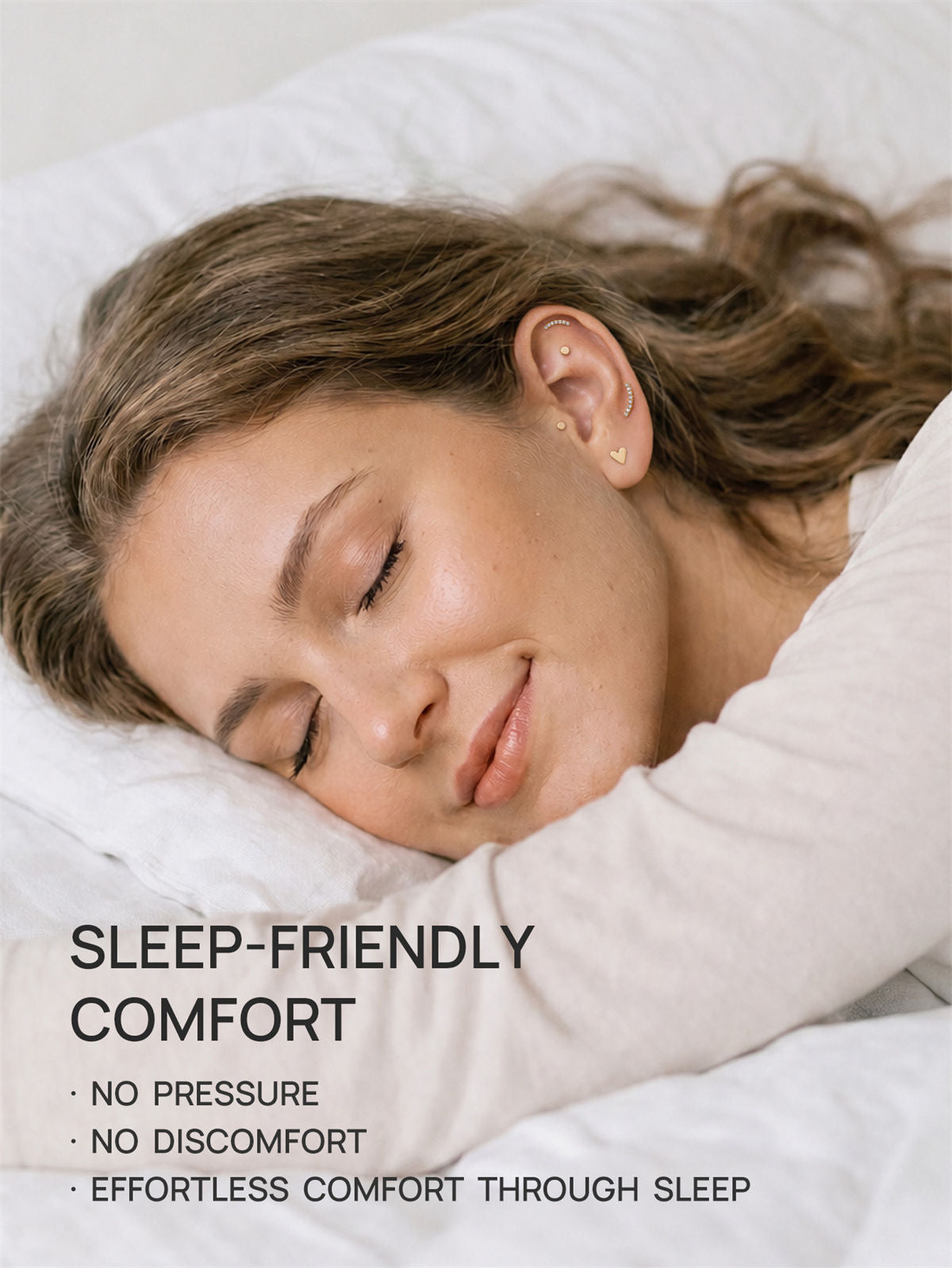 KOSINER sleep-friendly curved flat back stud, no pressure, comfortable to wear all night