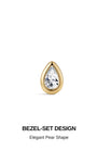 KOSINER 14K solid gold pear bezel-set lab-grown diamond flat back stud close-up