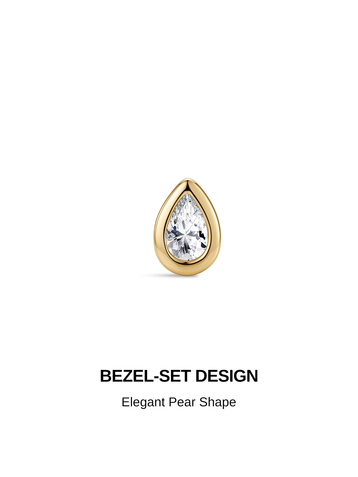 KOSINER 14K solid gold pear bezel-set lab-grown diamond flat back stud close-up