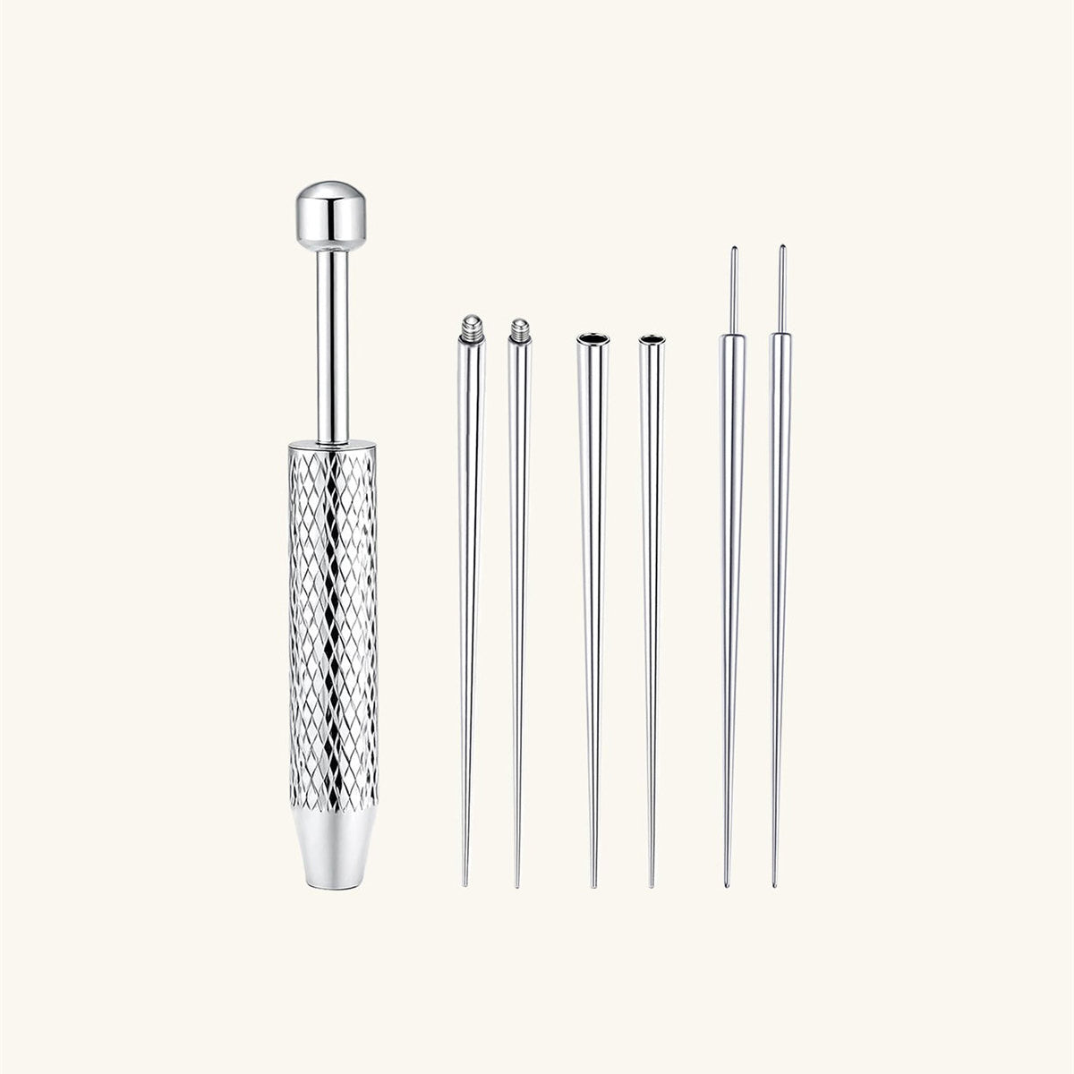 A professional-grade titanium insertion tool set designed for precise, safe, and effortless jewelry changes.