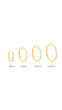 Four gold titanium 16g cartilage hoop earrings with AAAAA CZ stones in sizes 6mm to 12mm.