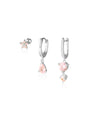 925 sterling silver & 18K gold plated earrings: pink CZ flower stud, pear drop huggie, double stone dangle.