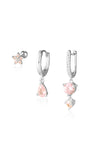925 sterling silver & 18K gold plated earrings: pink CZ flower stud, pear drop huggie, double stone dangle.