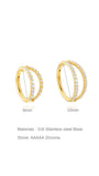 Gold titanium double hoop cartilage earrings with AAAAA CZ, 16g, 8mm and 10mm sizes. Hypoallergenic.