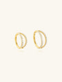 Gold titanium double hoop cartilage earrings with sparkling cubic zirconia, 16g.