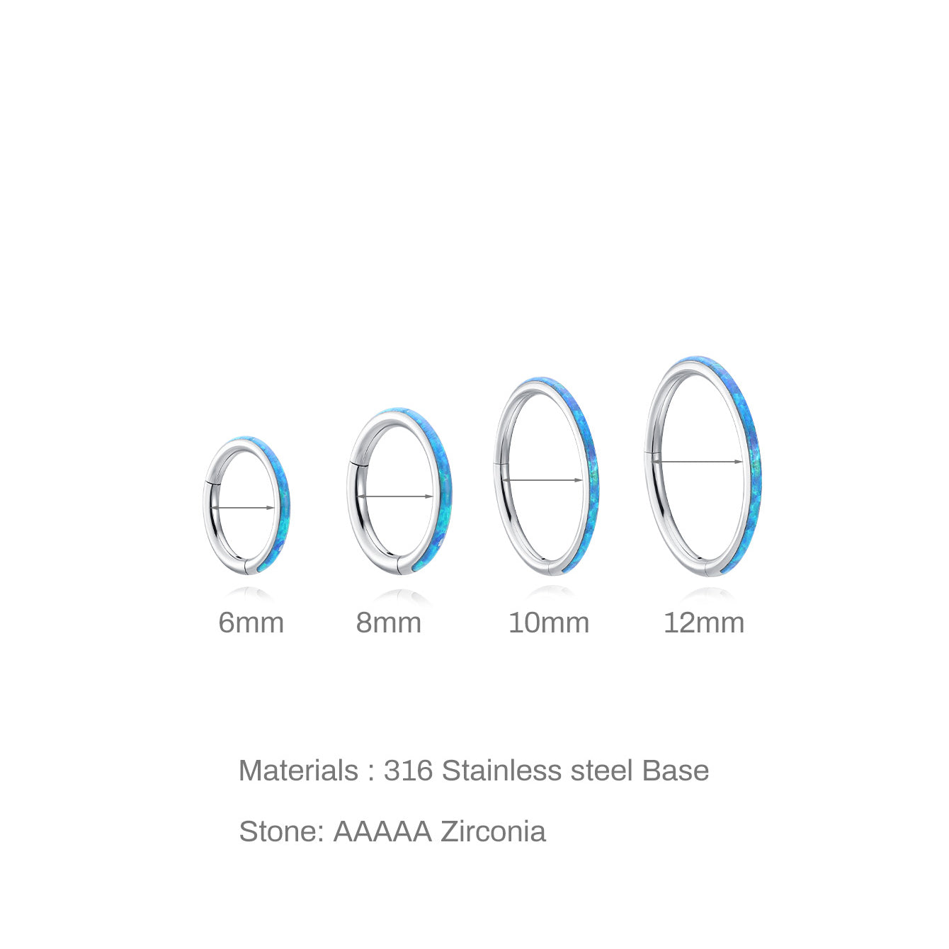 kosiner jewelry Titanium Waterproof Multiple Sizes 5A CZ Blue Opal Cartilage Hoop 16g