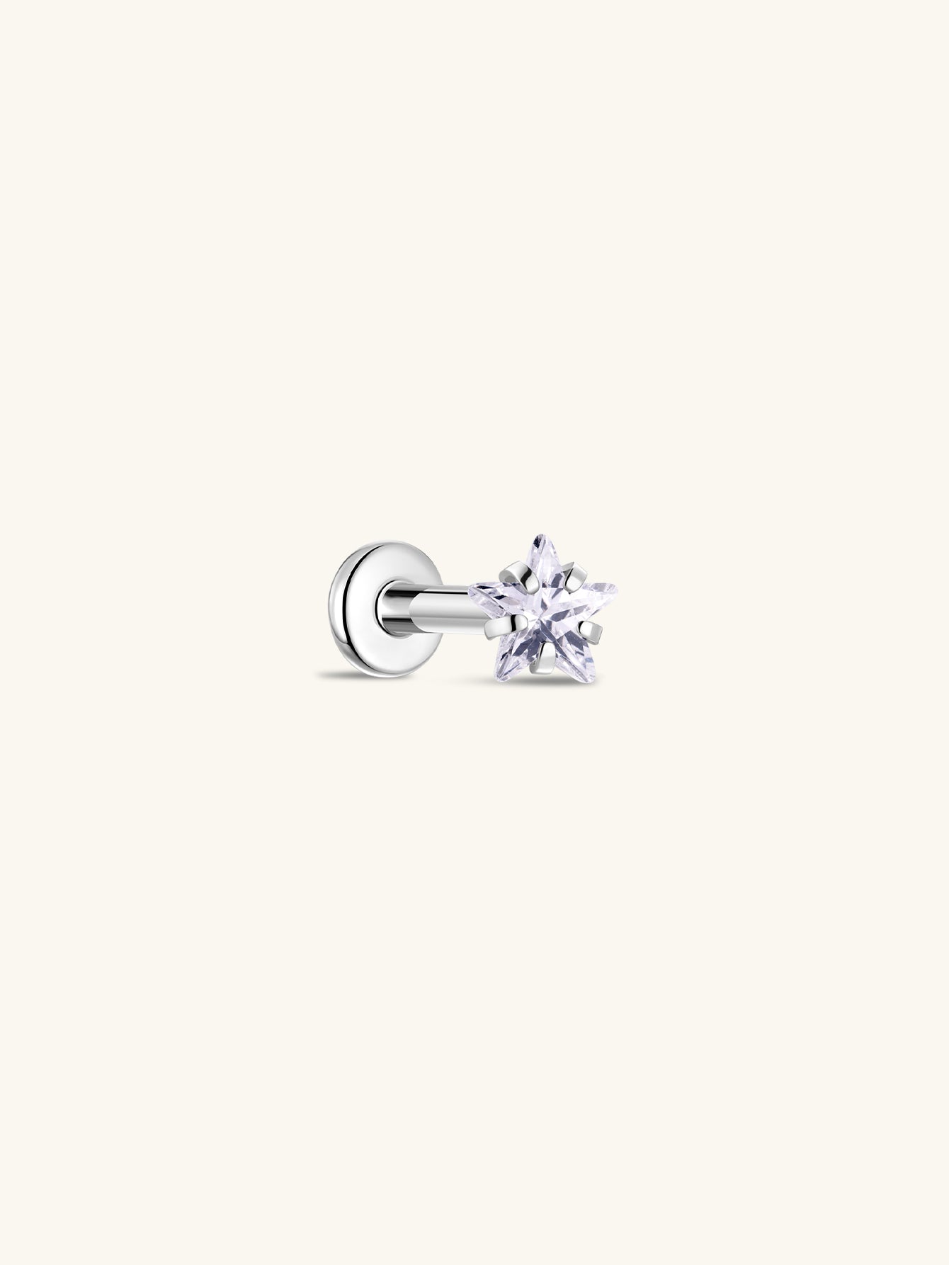 KOSINER Titanium Classic Shining Star Flat Back Stud featuring ultra shine AAAAA cubic zirconia, hypoallergenic design, and available in various post lengths.