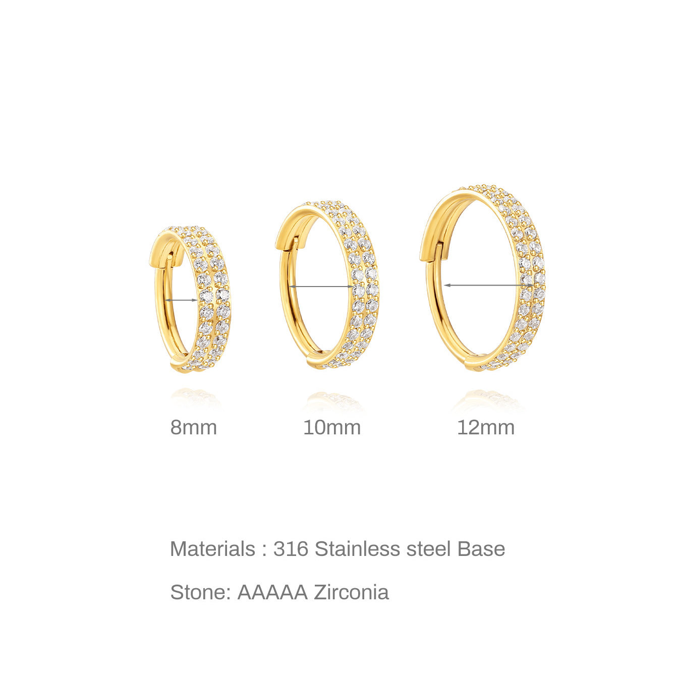 kosiner jewelry Titanium Waterproof Multiple Sizes 5A CZ Double Row Zirconia Wide Cartilage Hoop 16g