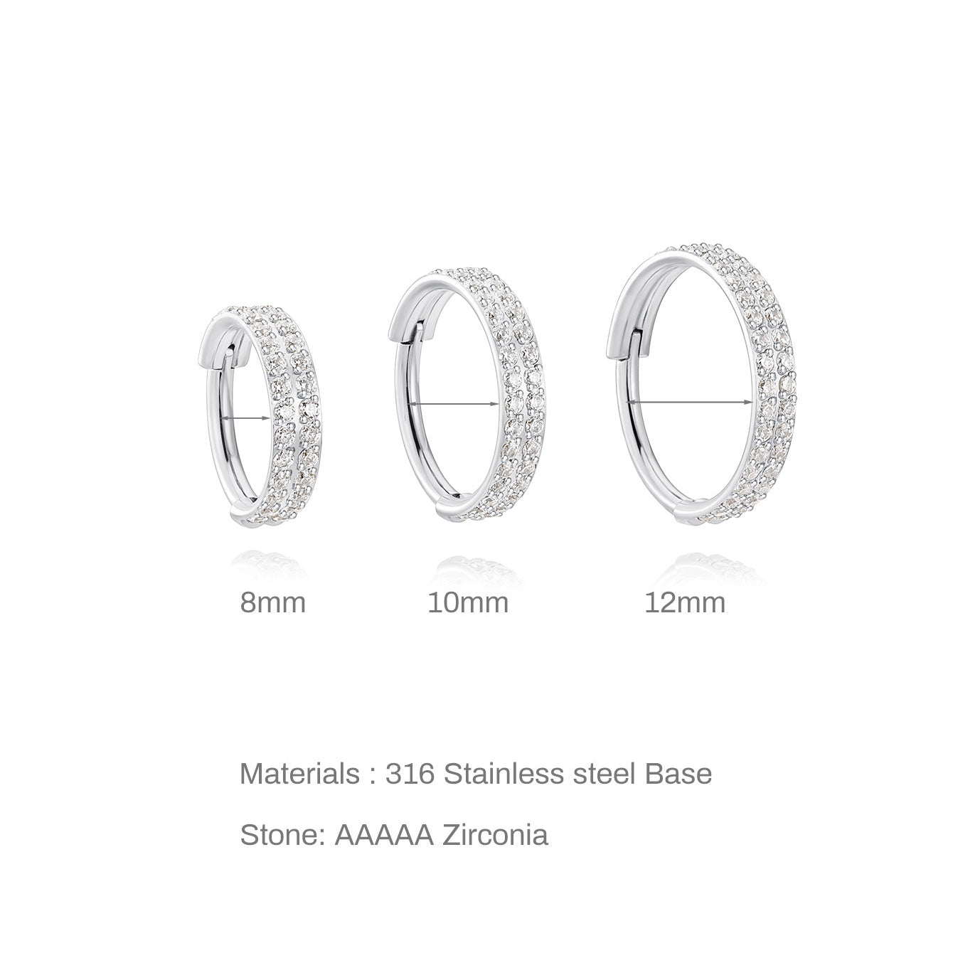 kosiner jewelry Titanium Waterproof Multiple Sizes 5A CZ Double Row Zirconia Wide Cartilage Hoop 16g