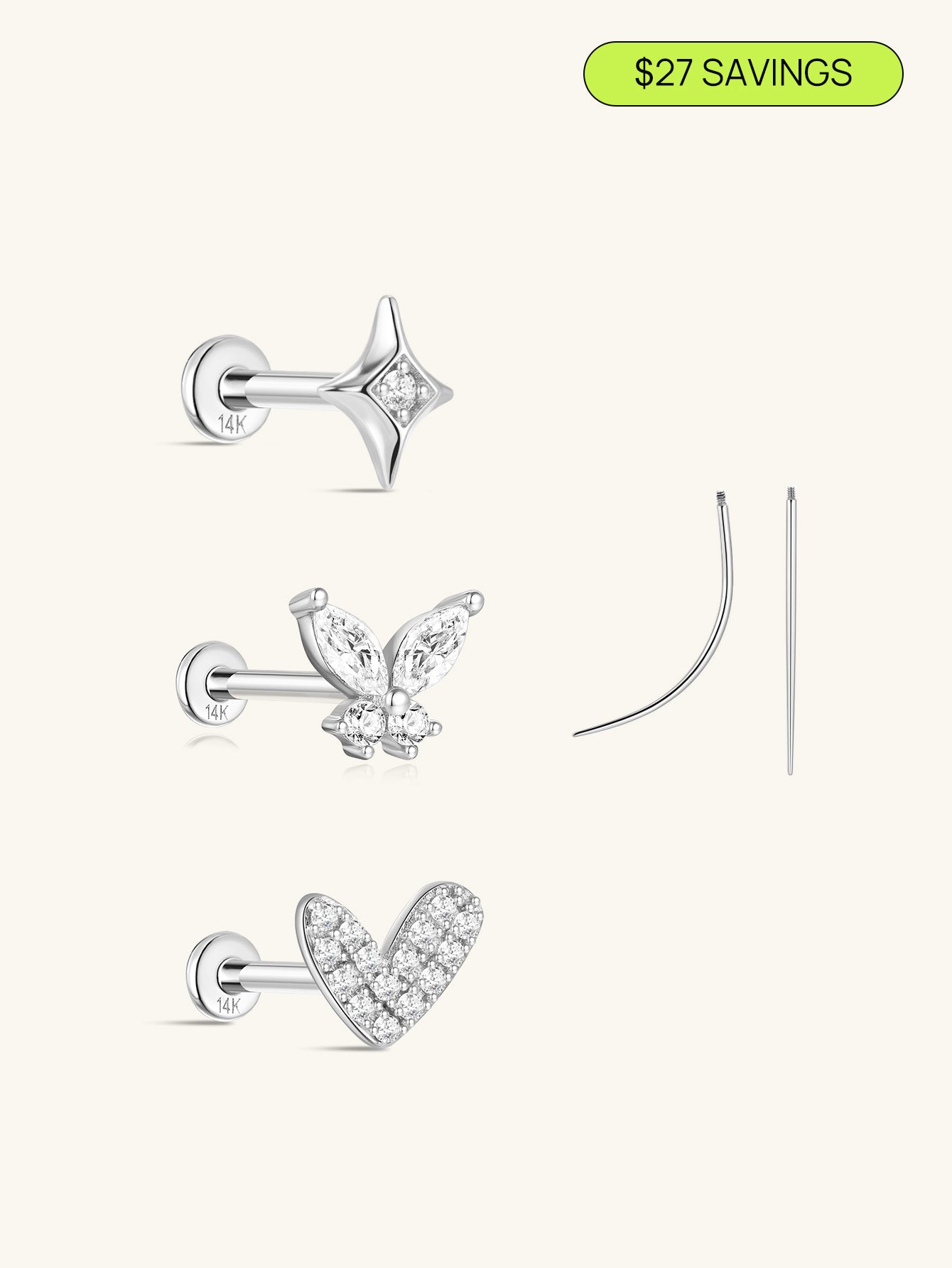 14K Solid Gold Flatback Sparkle Set - Kosinerjewelry