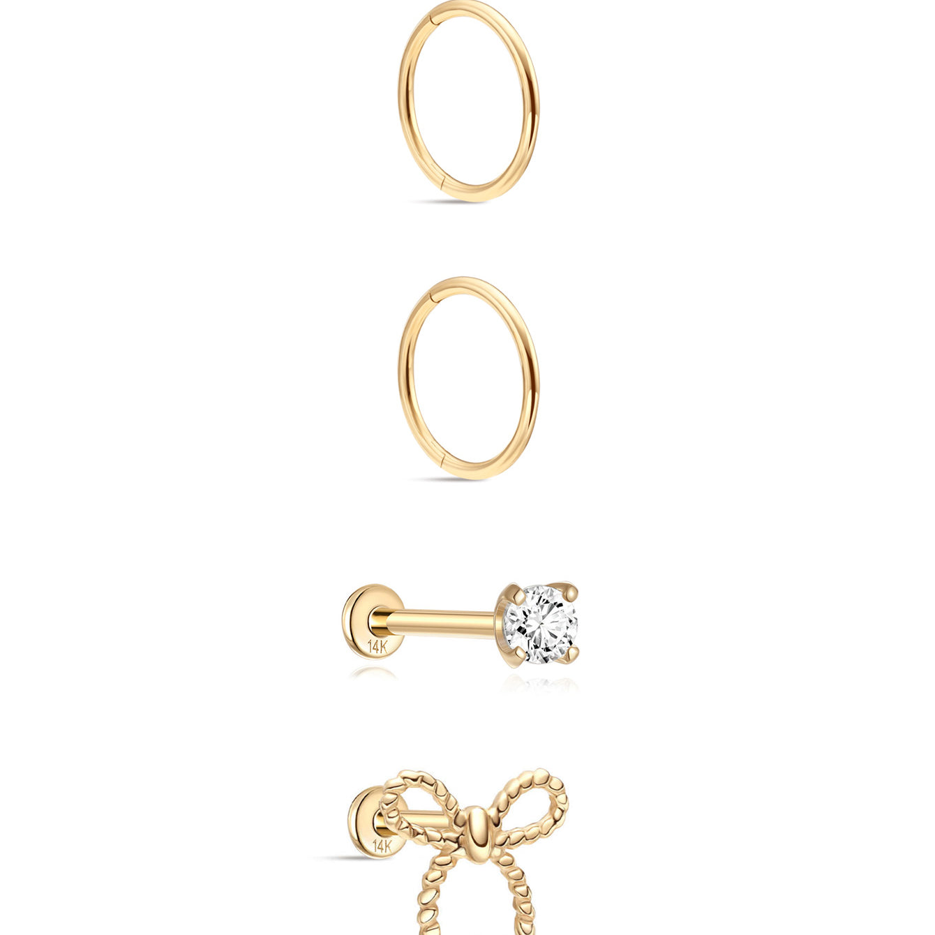 Conjunto de lazo plano de oro macizo de 14 quilates