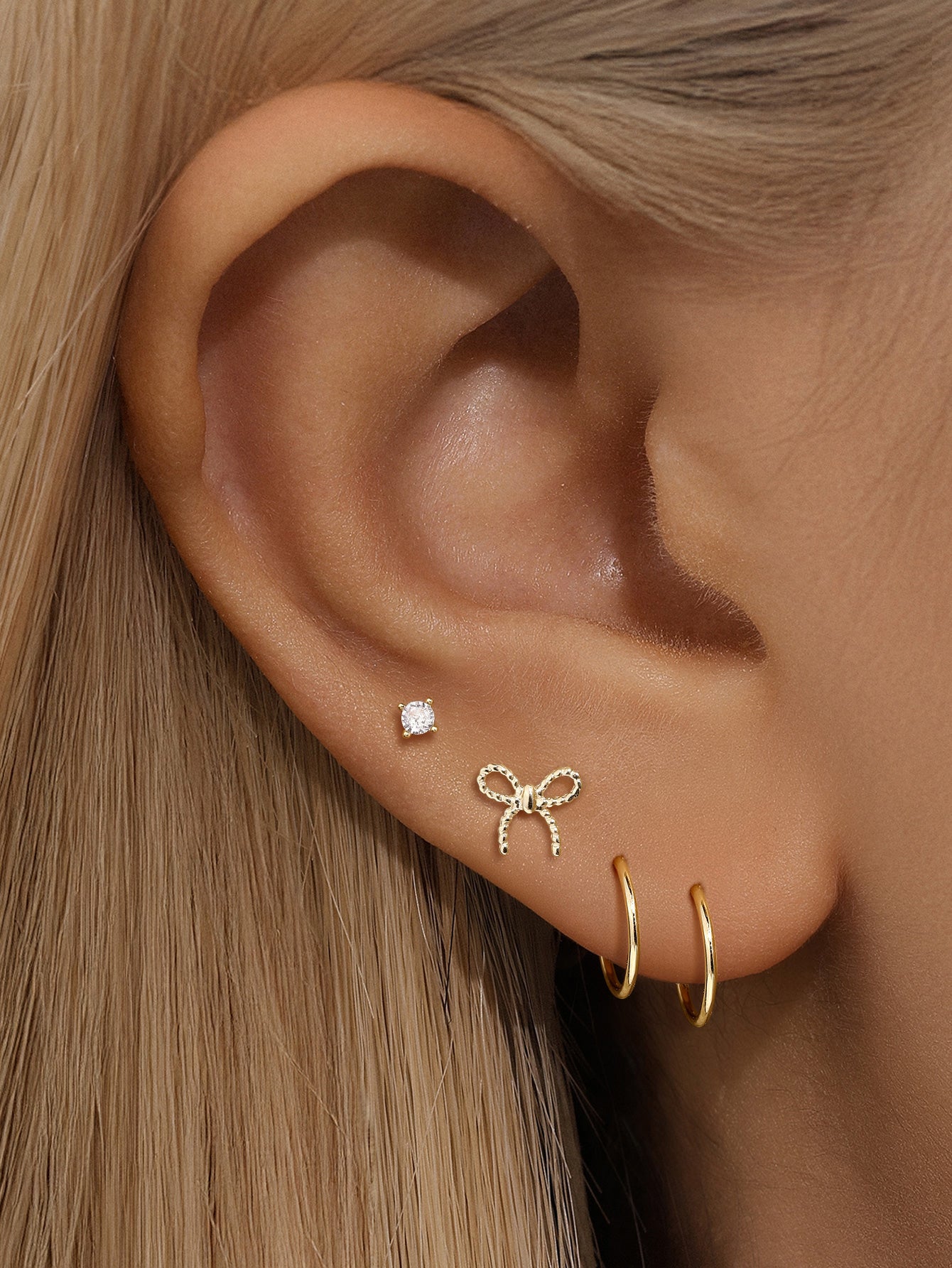 14K Solid Gold Flatback Bow Set