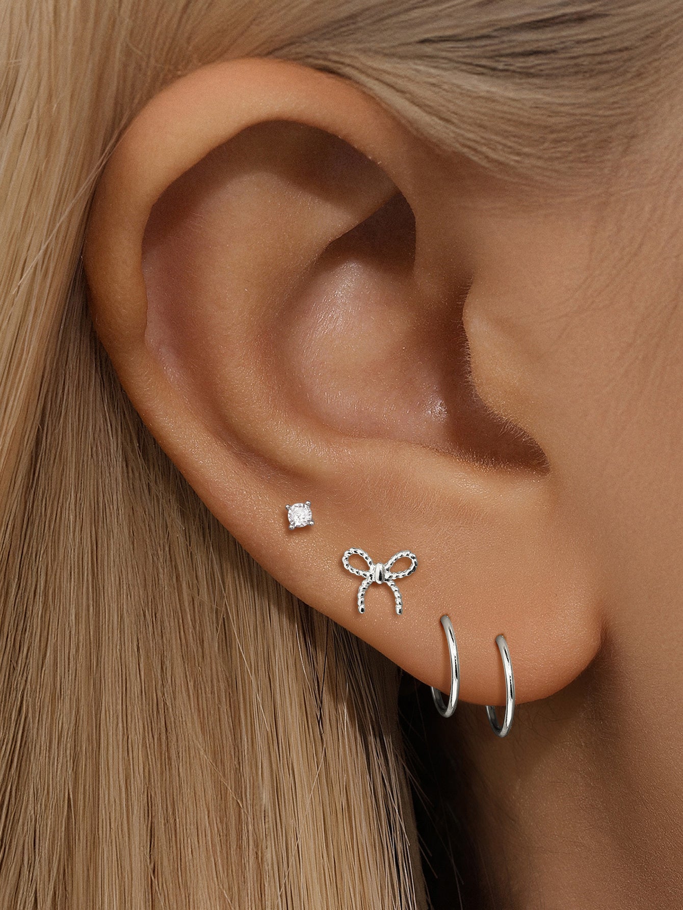 Conjunto de lazo plano de oro macizo de 14 quilates