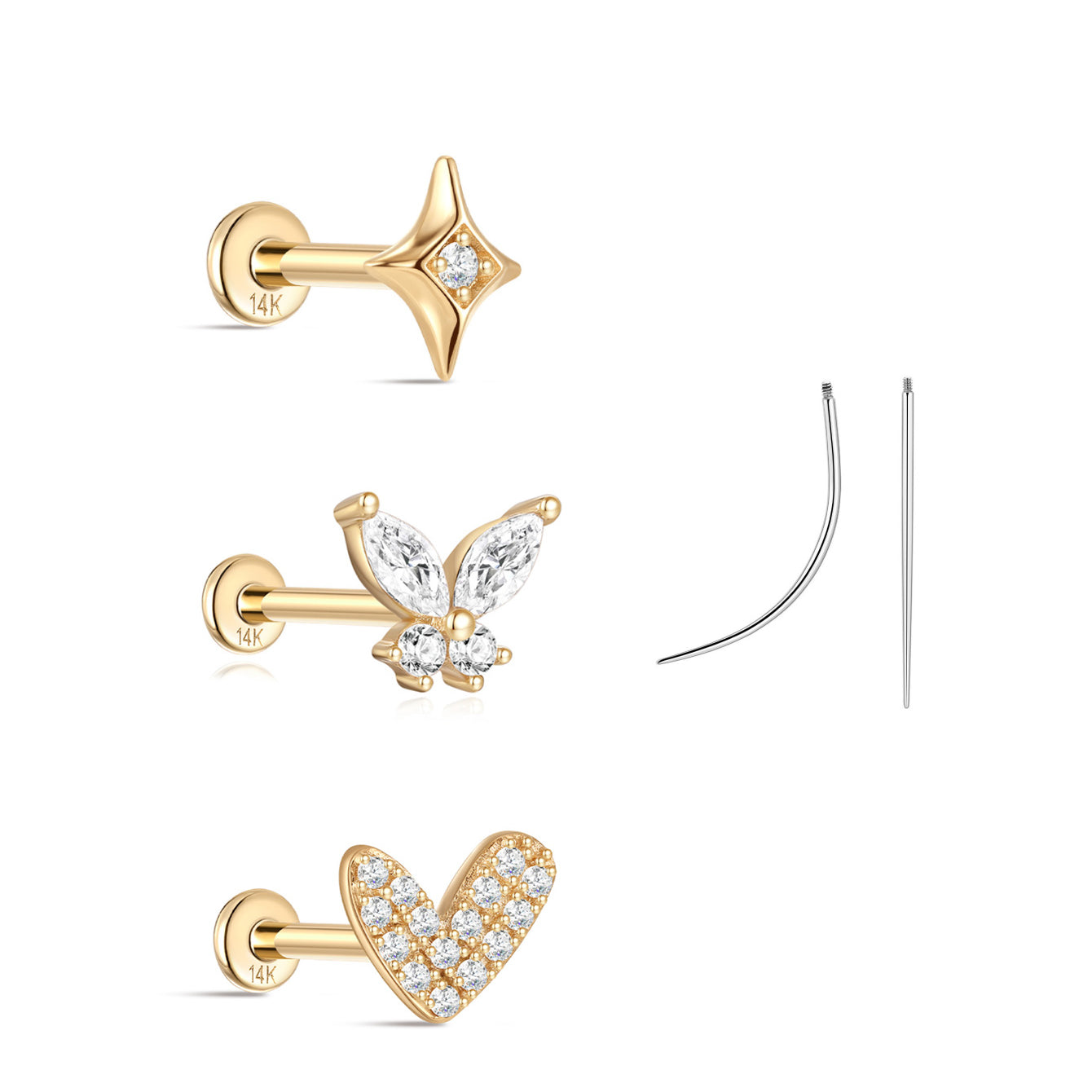 14K Solid Gold Flatback Sparkle Set - Kosinerjewelry