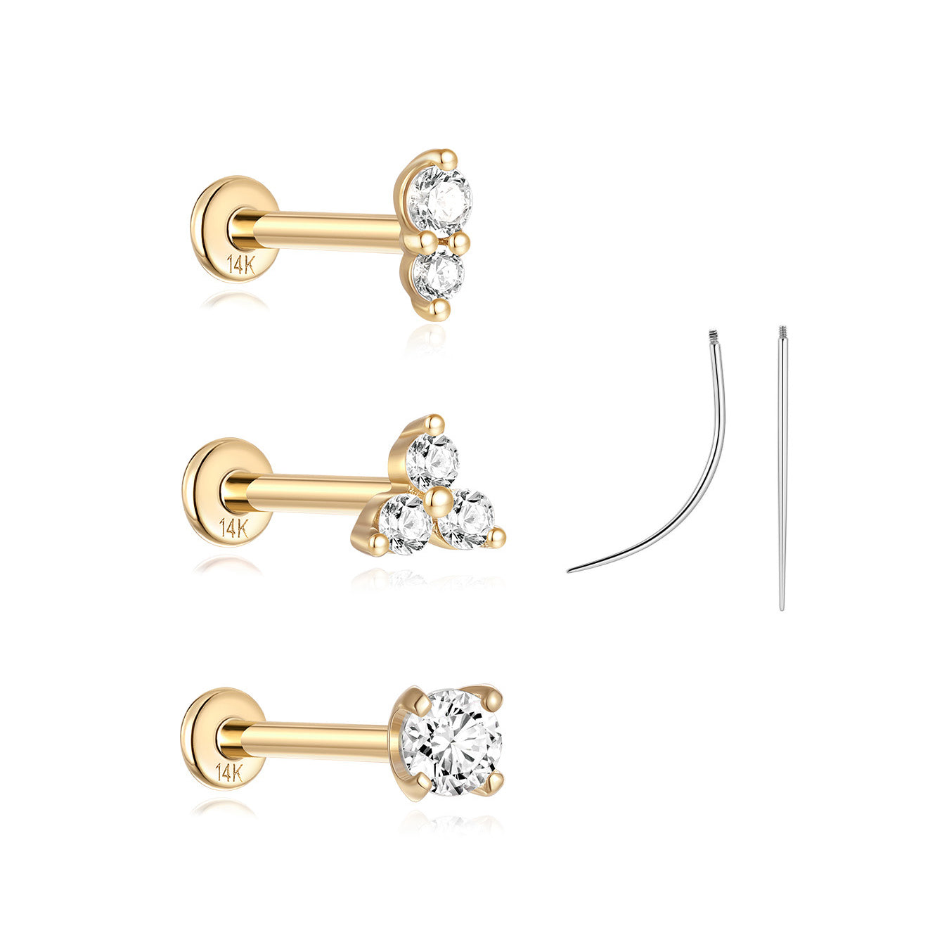 Starterset aus 14-karätigem Massivgold mit flacher Rückseite