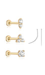KOSINER 14K Solid Gold Minimalist Versatile Starter Set featuring ultra shine AAAAA cubic zirconia, designed for comfort and durability with a flat back closure.