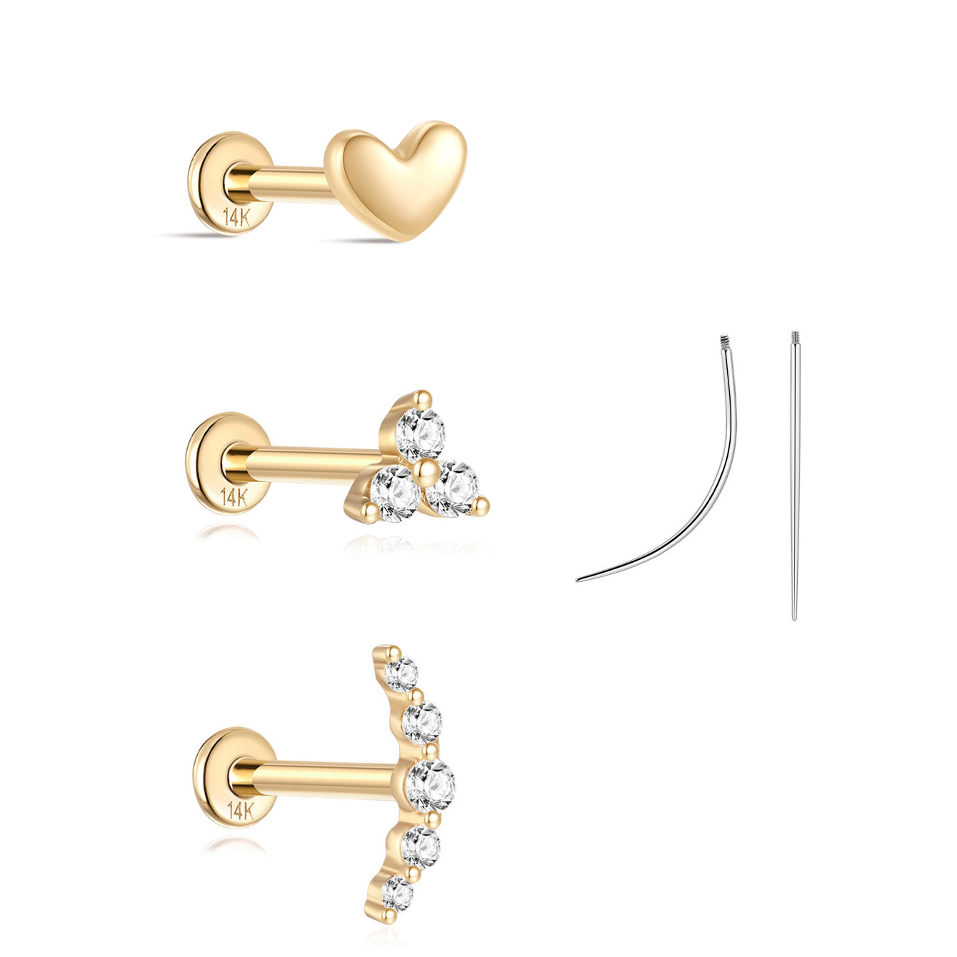 14K Solid Gold Flatback Love Set