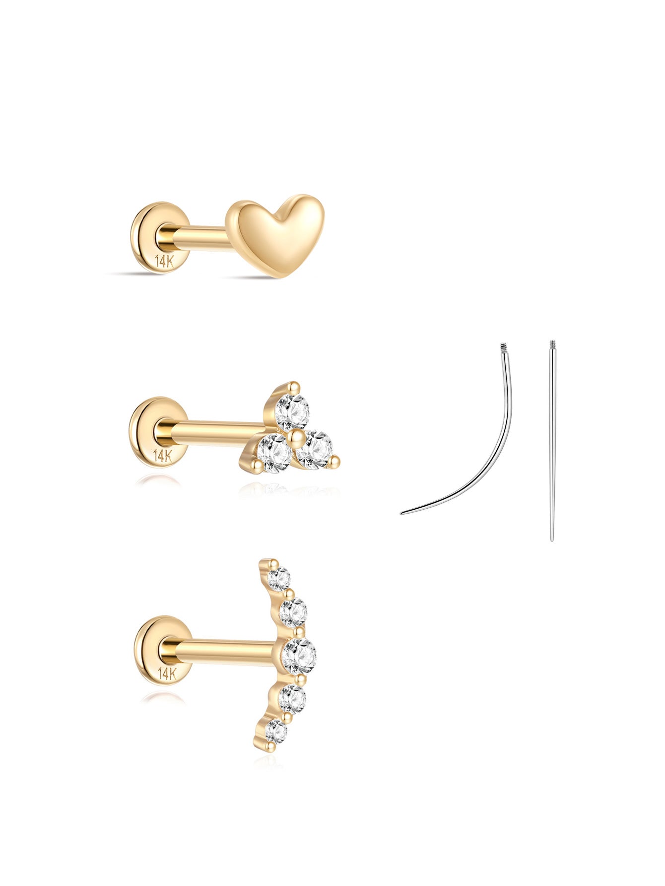 14K Solid Gold Flatback Love Set