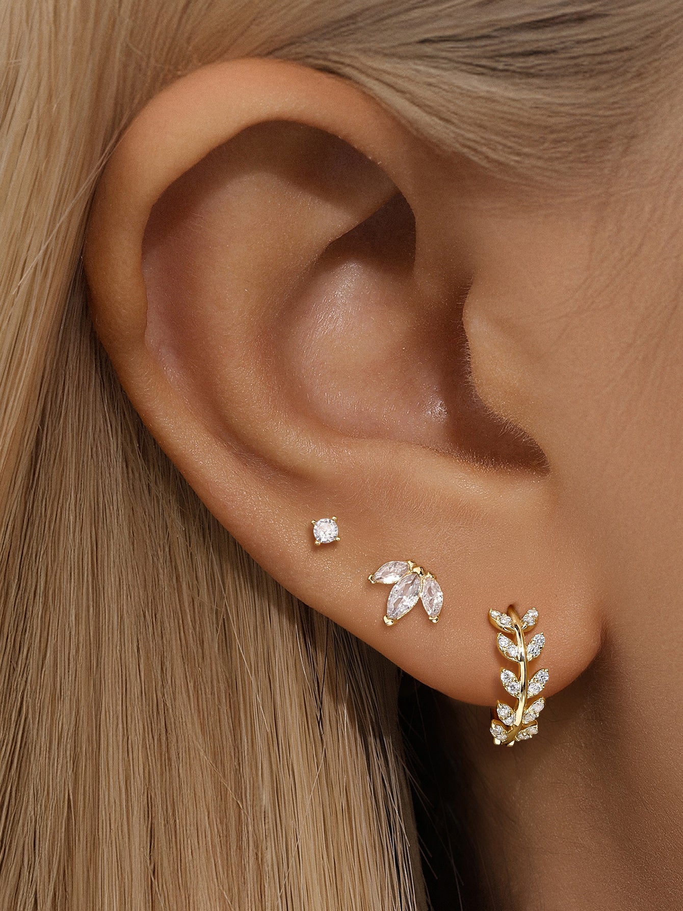 14K Solid Gold Flatback Sparkle Set