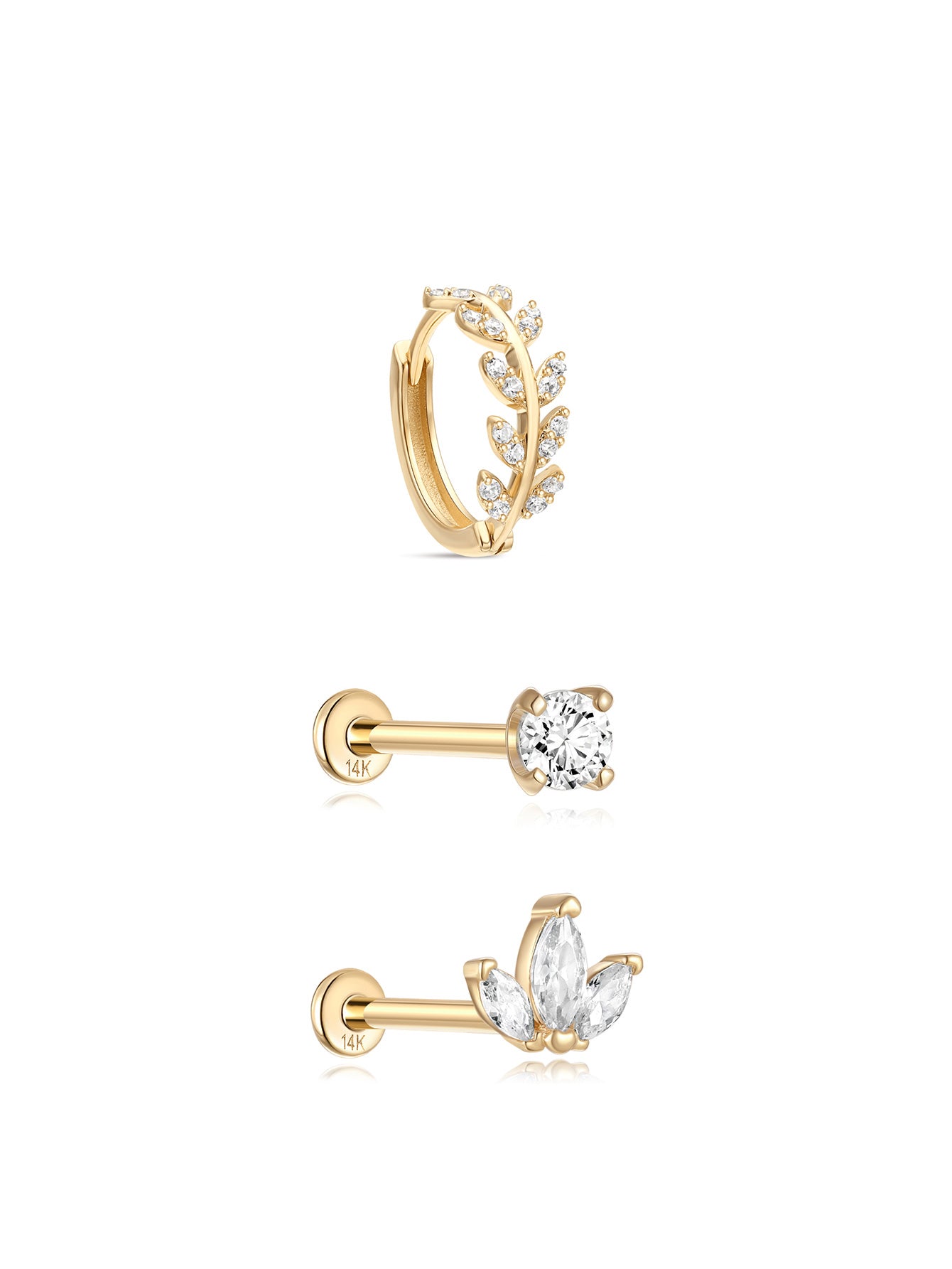 14K Solid Gold Flatback Sparkle Set