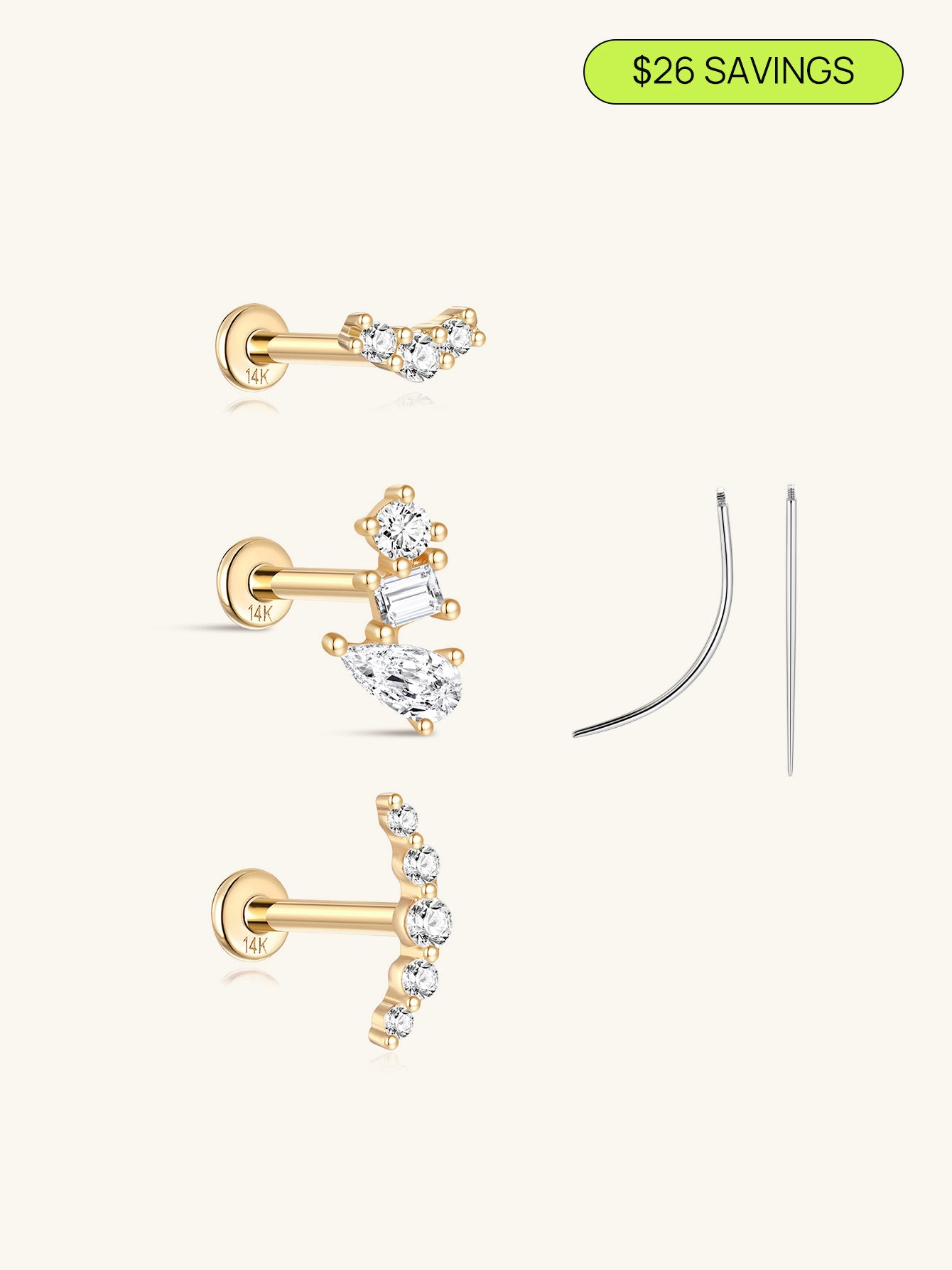 14K Solid Gold Flatback Essentials Set - Kosinerjewelry-Earrings