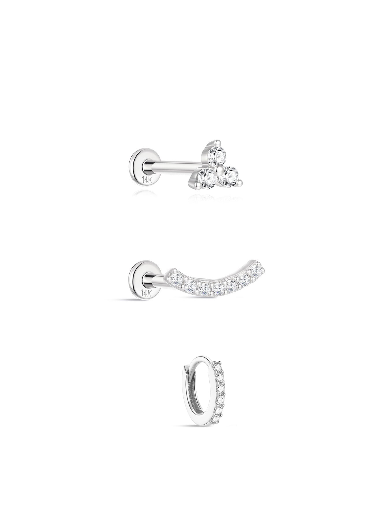 14K massief goud pave CZ platte achterkant