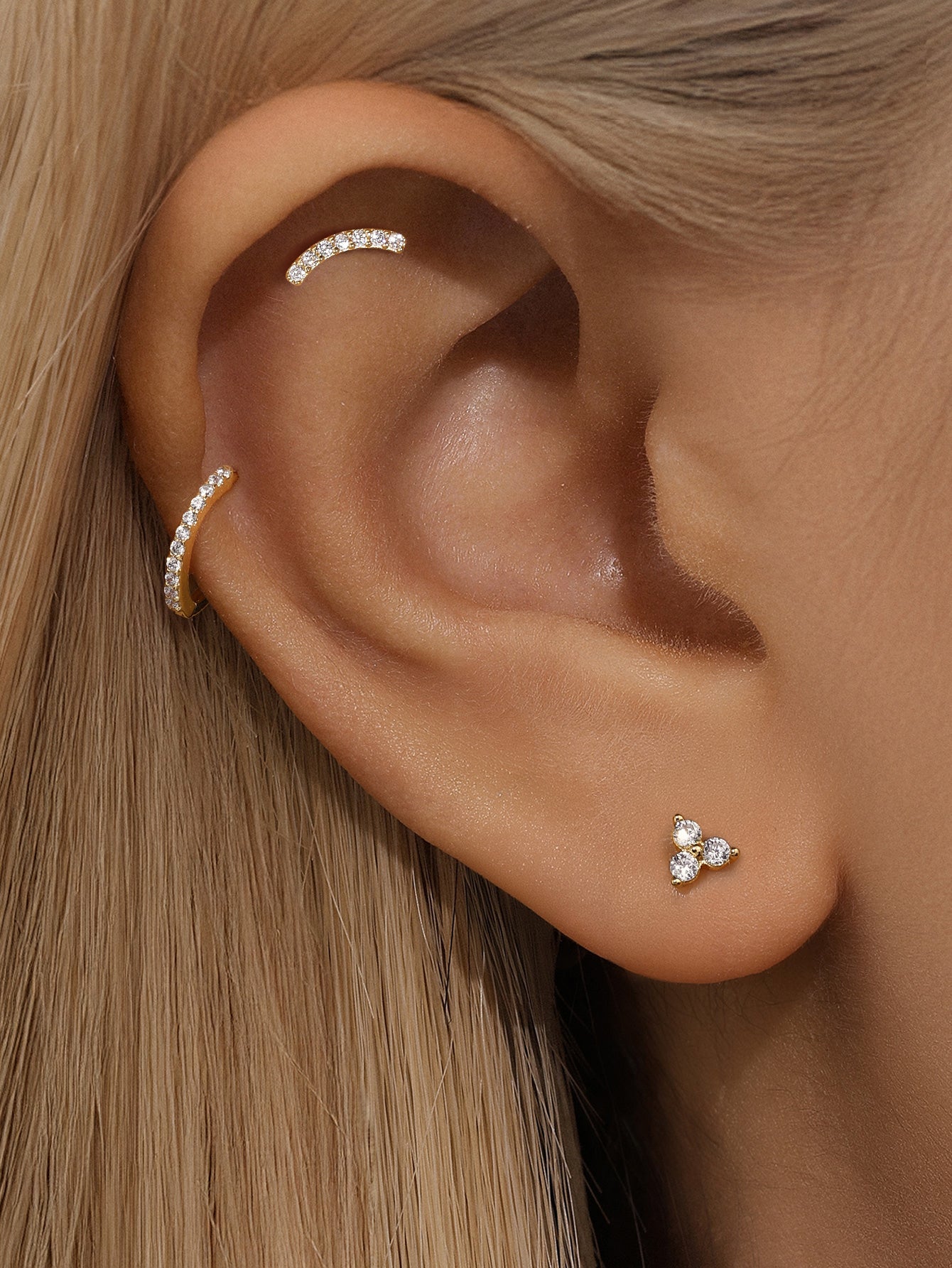 14K massief goud pave CZ platte achterkant