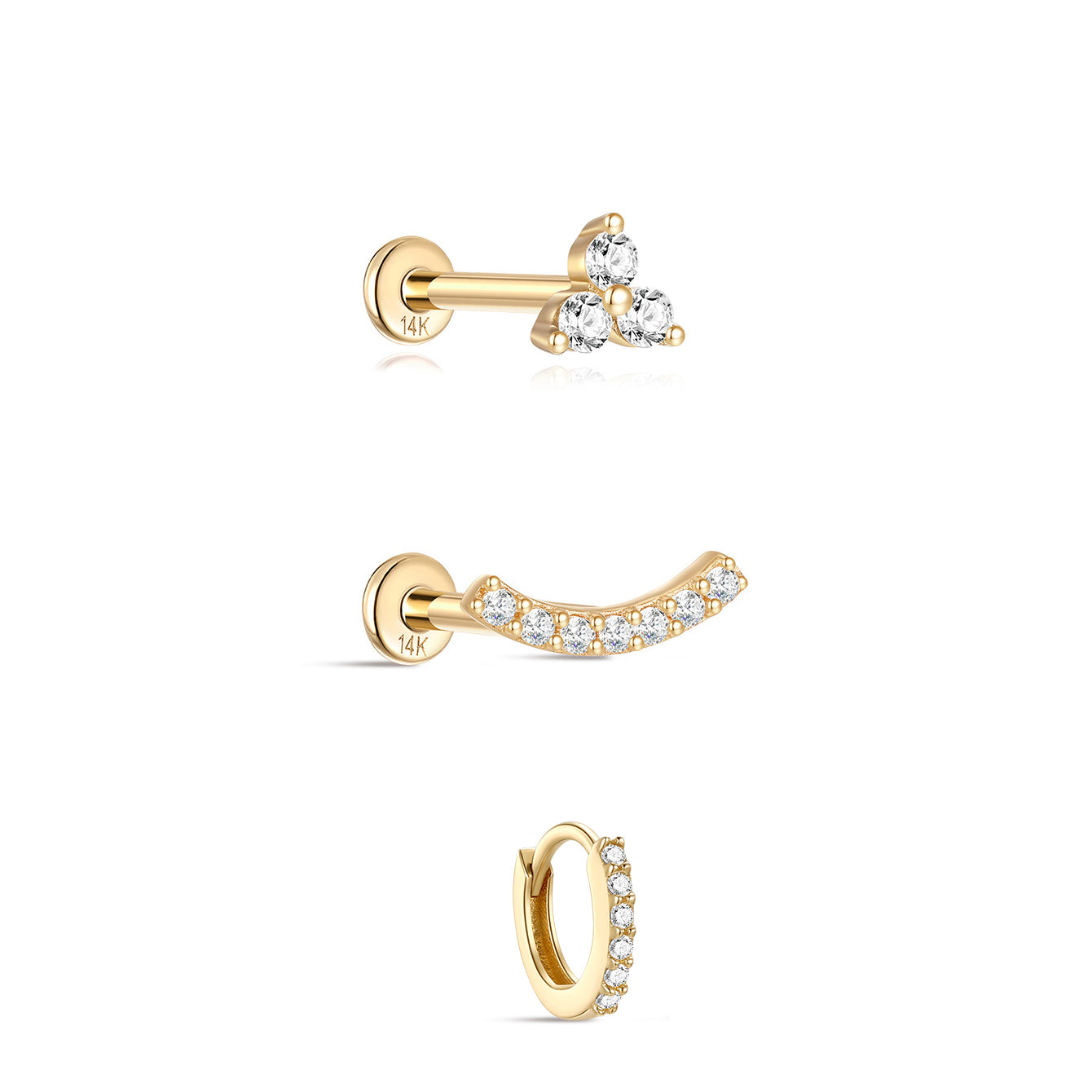 14K massief goud pave CZ platte achterkant