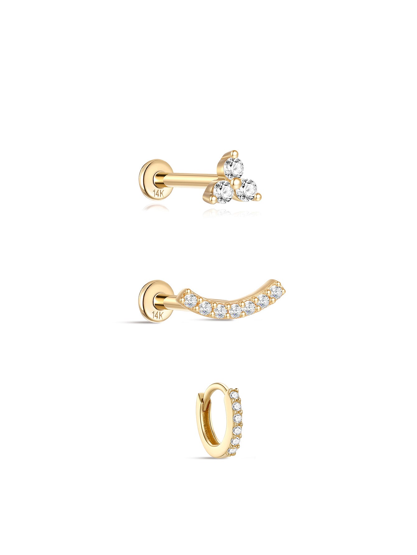 14K massief goud pave CZ platte achterkant