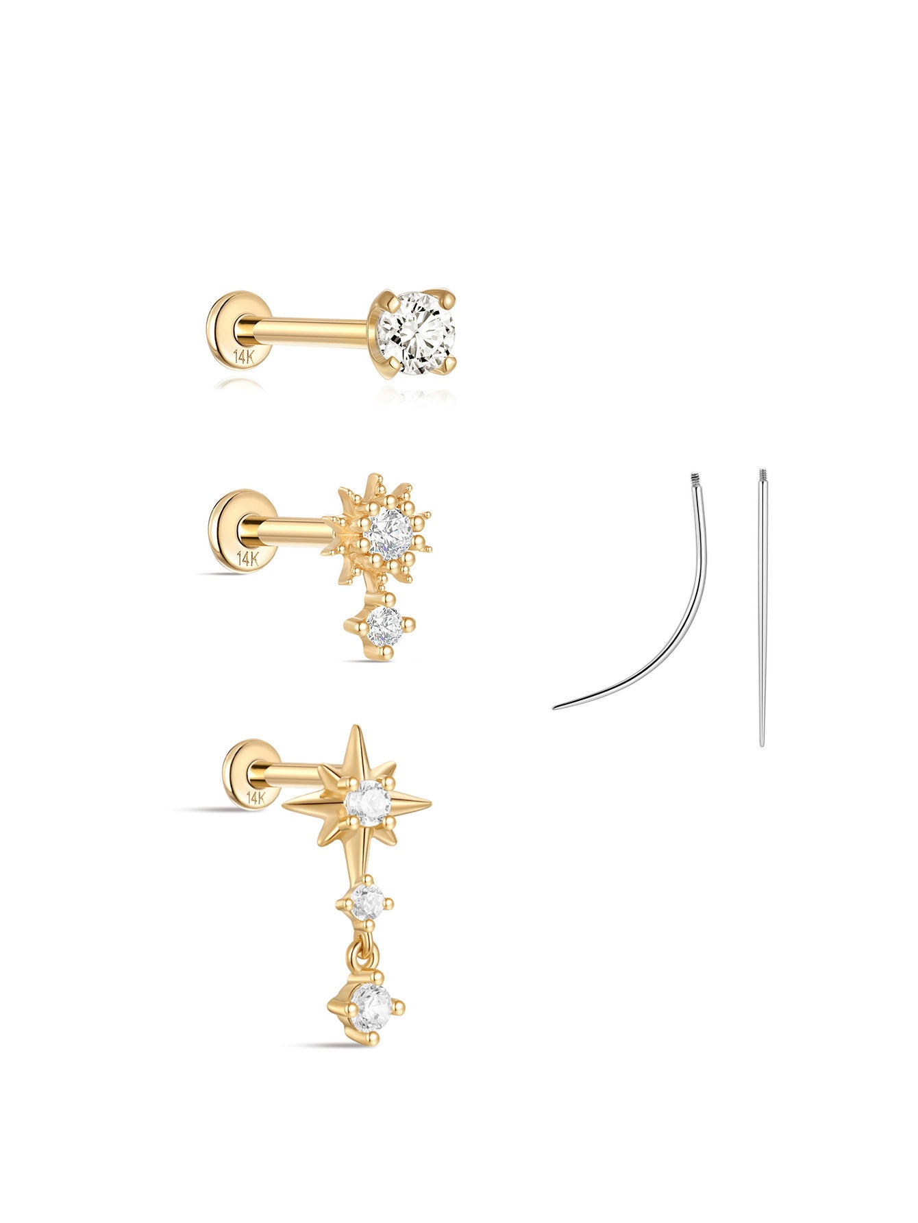 14K Solid Gold Flatback Star Set